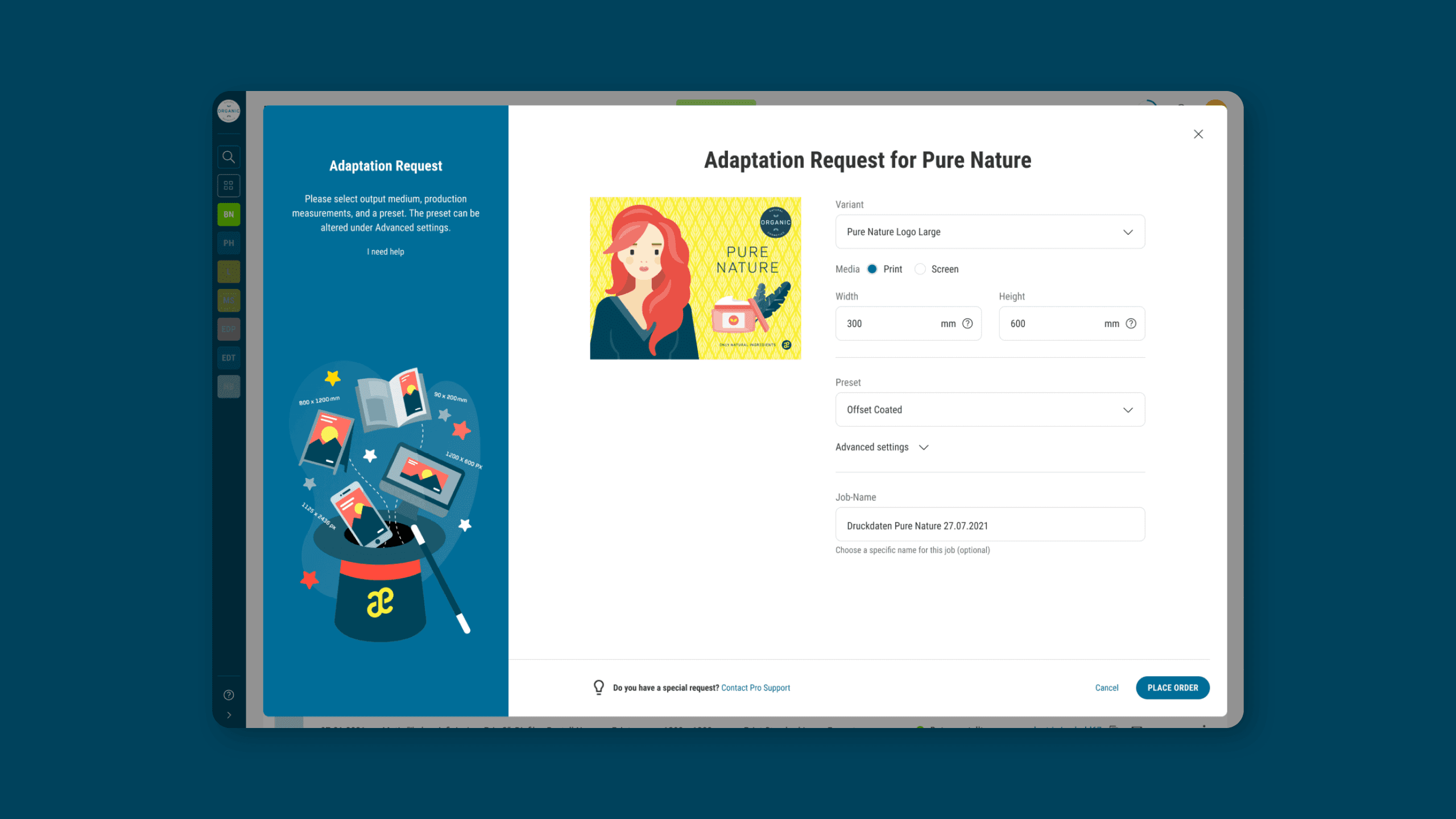 Die Adaptionsanfrage in der Software-Bedienoberfläche von adaept.io.